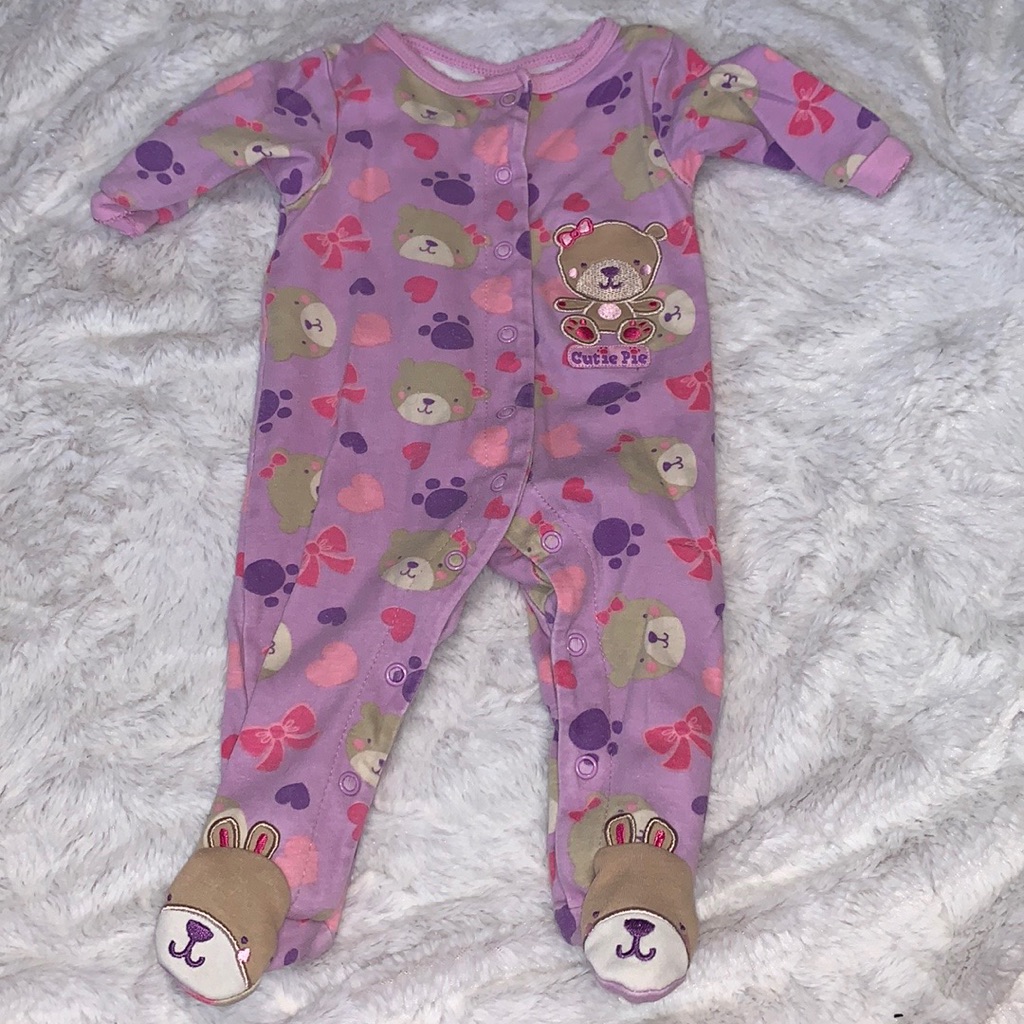 George Button Up Bear Print Footie/ Sleeper Baby Girl Clothing
